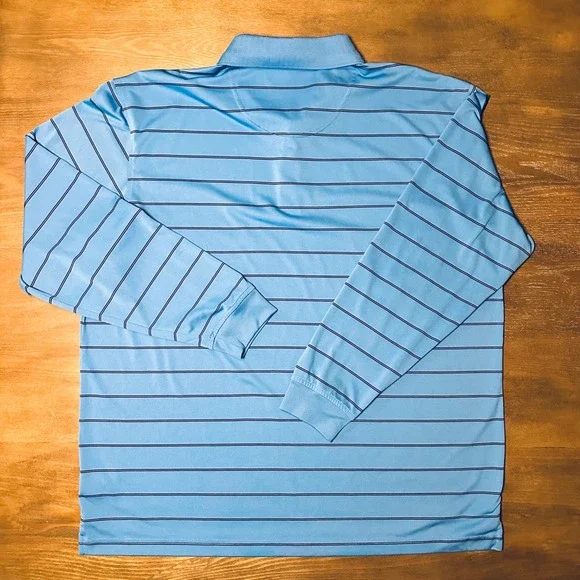 Pebble Beach Performance Mens Long Sleeve Polo Shirt Light Blue Stripe Size XXL - Picture 7 of 7